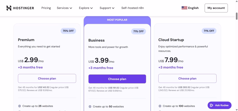 Hostinger Hosting Plans