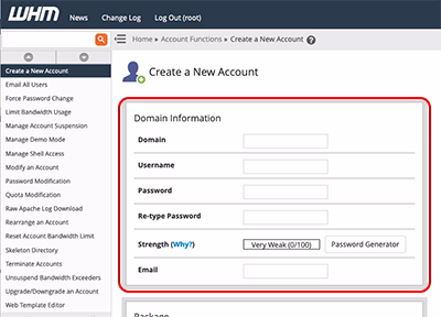 Setting up a new hosting account for a client